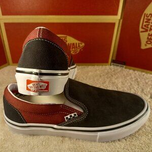 Vans Men's 7/Women's 8.5 Slip On Pro Suede Asphalt Pomegranate Black True White